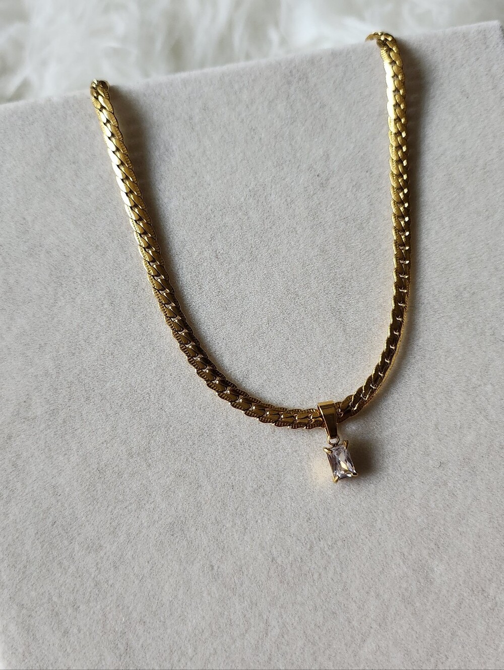 Gold Chain Necklace with Crystal Pendant
